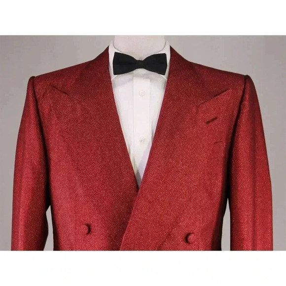 Edward Sexton Bespoke Custom Made for Adam Lambert Red Glitter 3-Piece Suit 42L - Picture 5 of 13